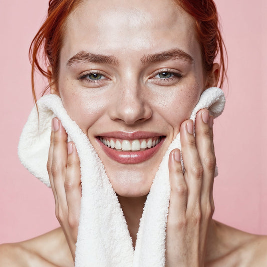 Kobieta zmywająca wodoodporny makijaż naturalnym olejem do demakijażu twarzy Eliksir Maroka metodą OCM.